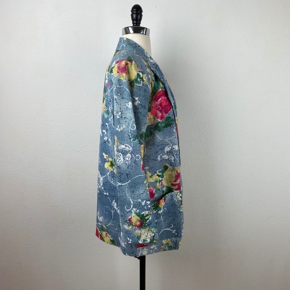 90s Y2K Danielle B Blue Woman 12 Floral Blazer Rayon Flax Cottagecore Career Art - Picture 7 of 9